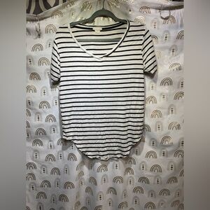 Marlow Black and White Striped V-Neck Tee
